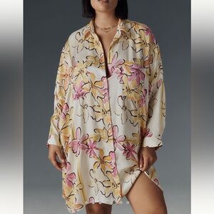 Anthropologie Corey Lynn Calter Long-Sleeve Printed Mini Shirt Dress NEW Floral